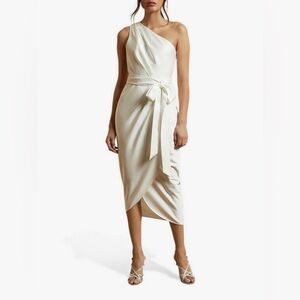 Ted Baker London Gabie One-Shoulder Drape Midi Dress Ivory White